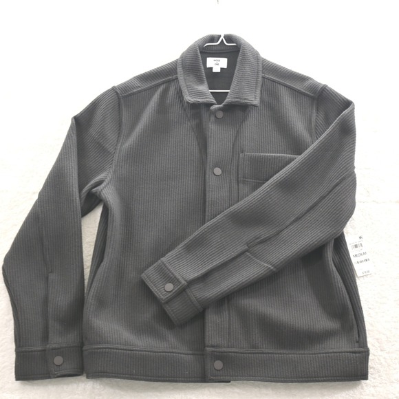 Mode of One Other - Mode of One Mens Jet Grey Ribbed Novelty Knit Button Front Jacket Medium NEW